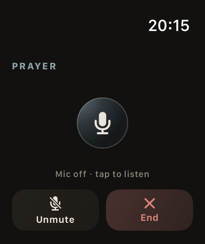 Actual CrossVox Apple Watch voice prayer screen