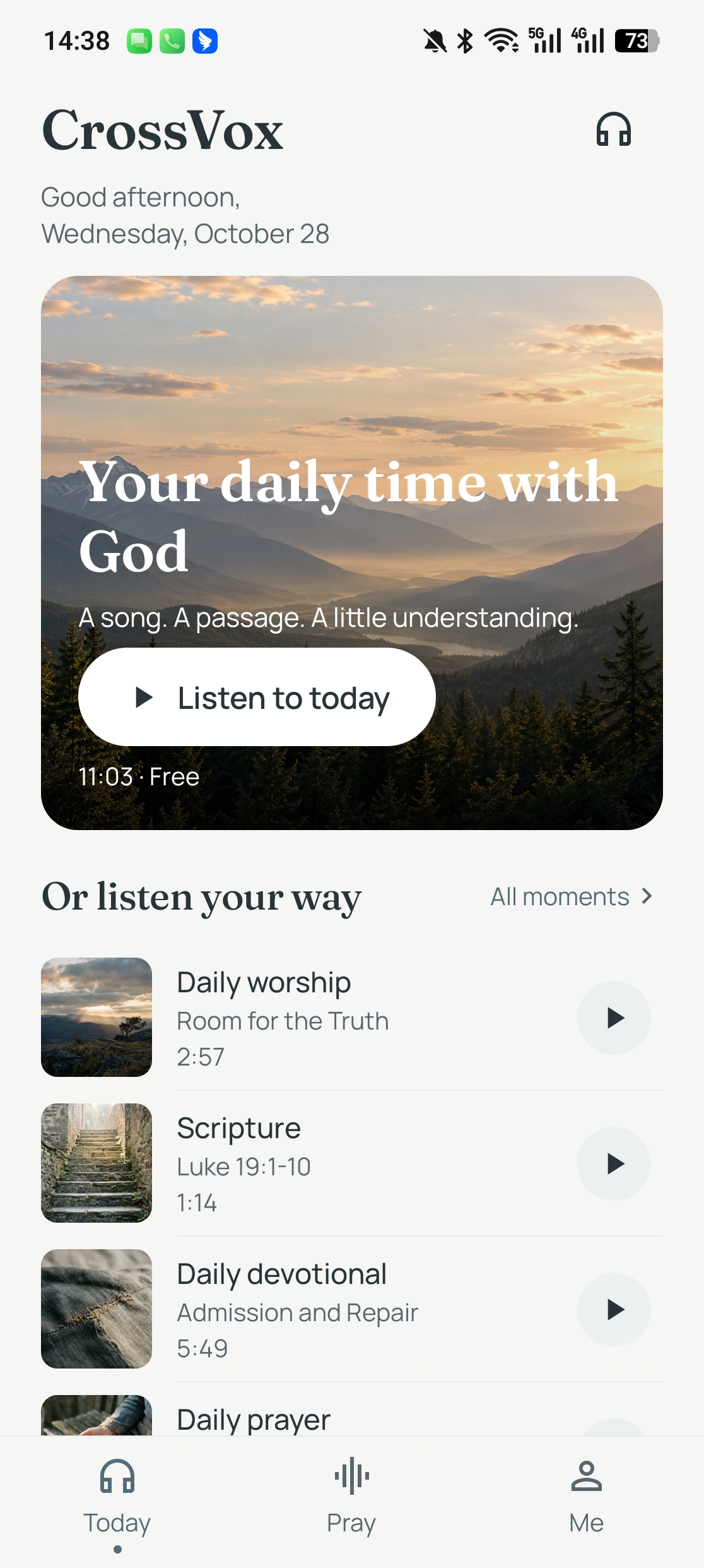 CrossVox App 1.1 Today screen
