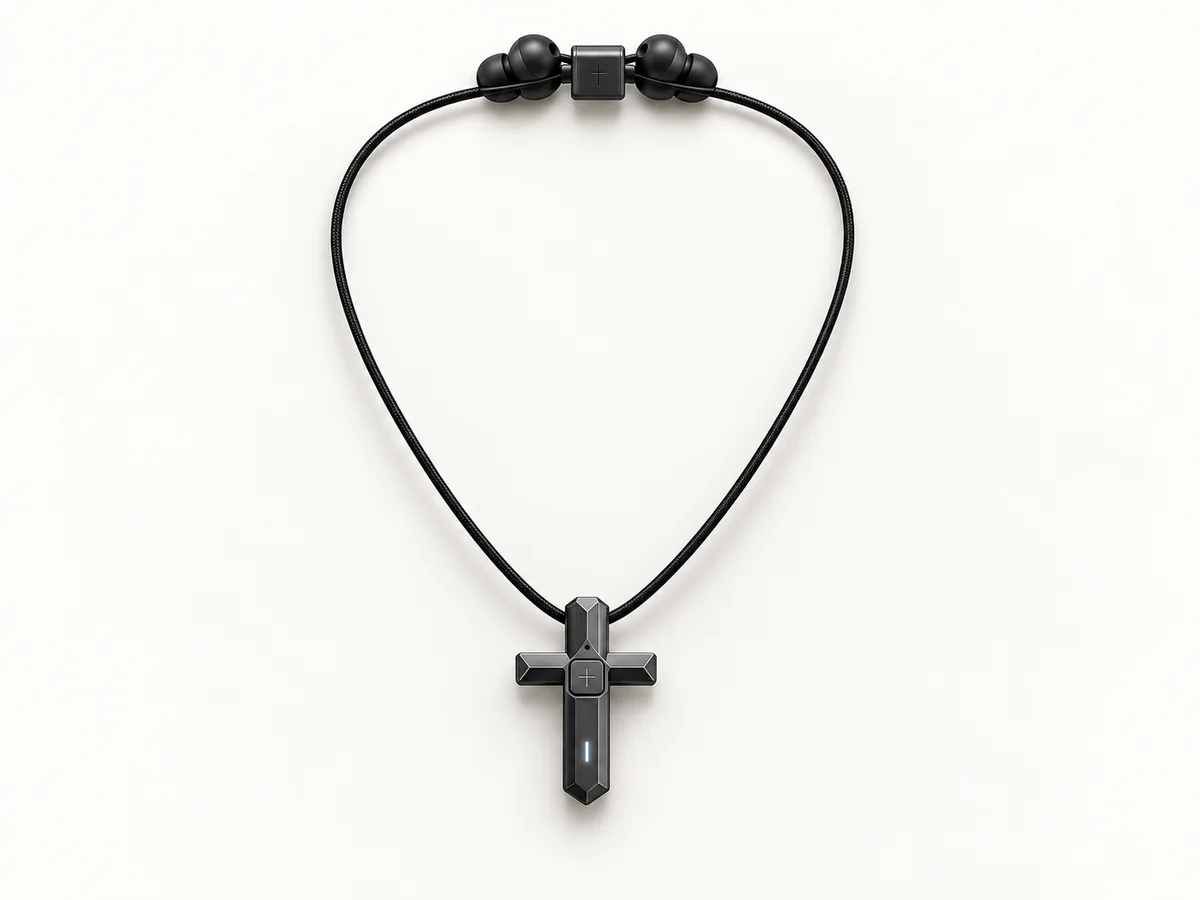 Complete CrossVox cord system arranged in necklace mode