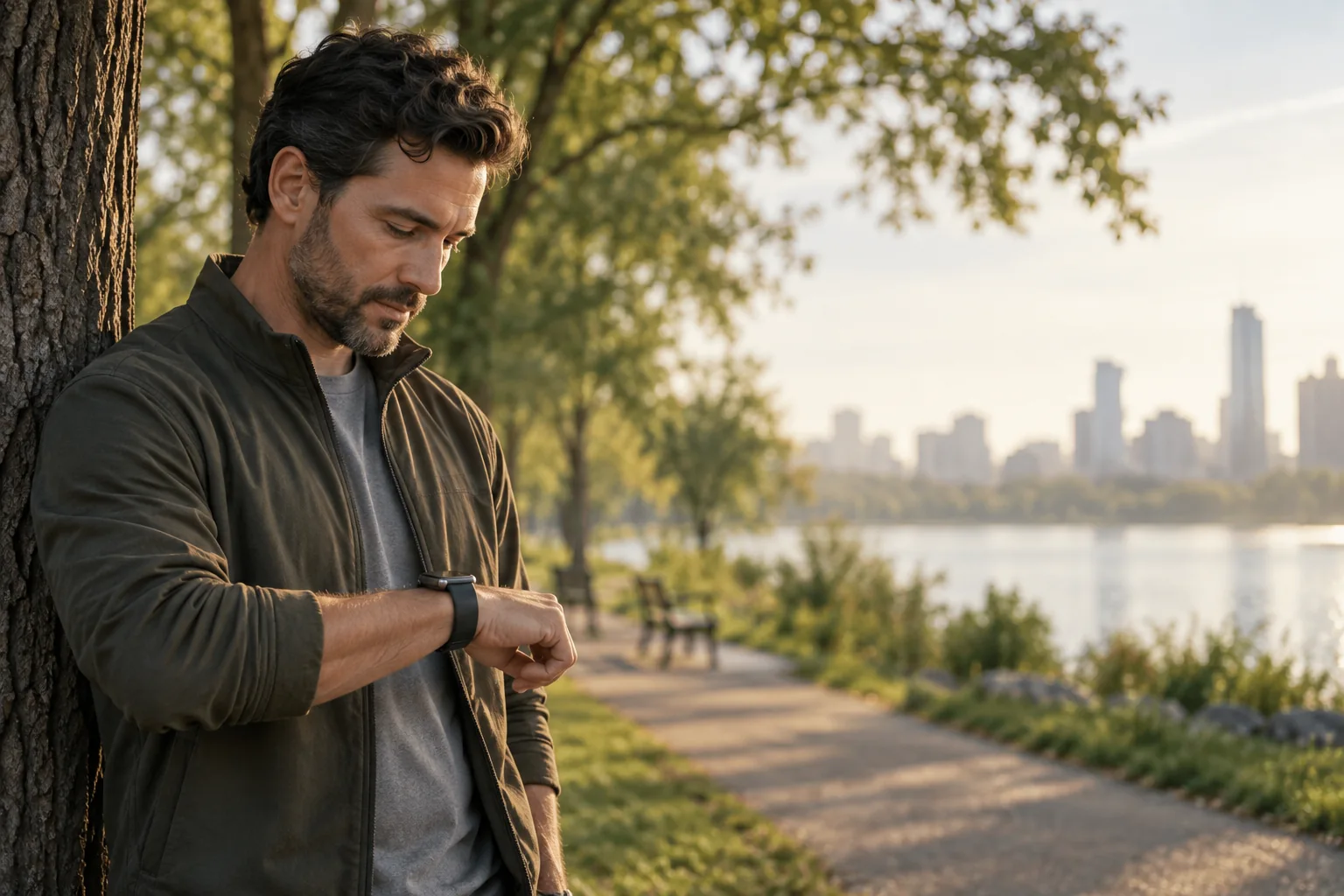 Illustrative scene of a person beginning a quiet moment on a smartwatch